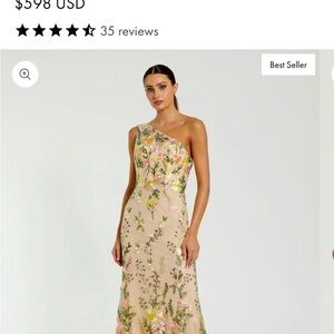 Mac Duggal One-Shoulder Floral Dress in Pink and Green